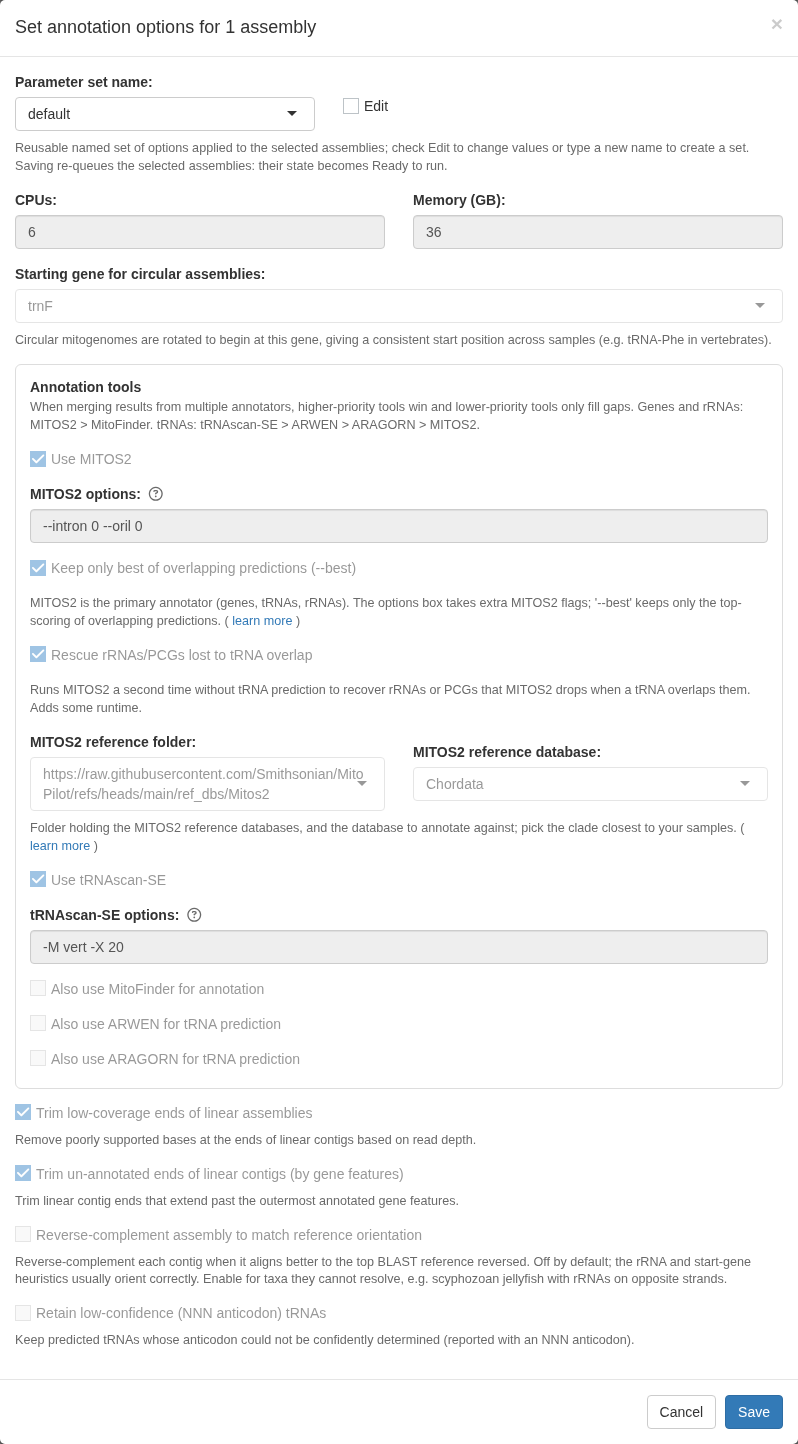 Annotation options window