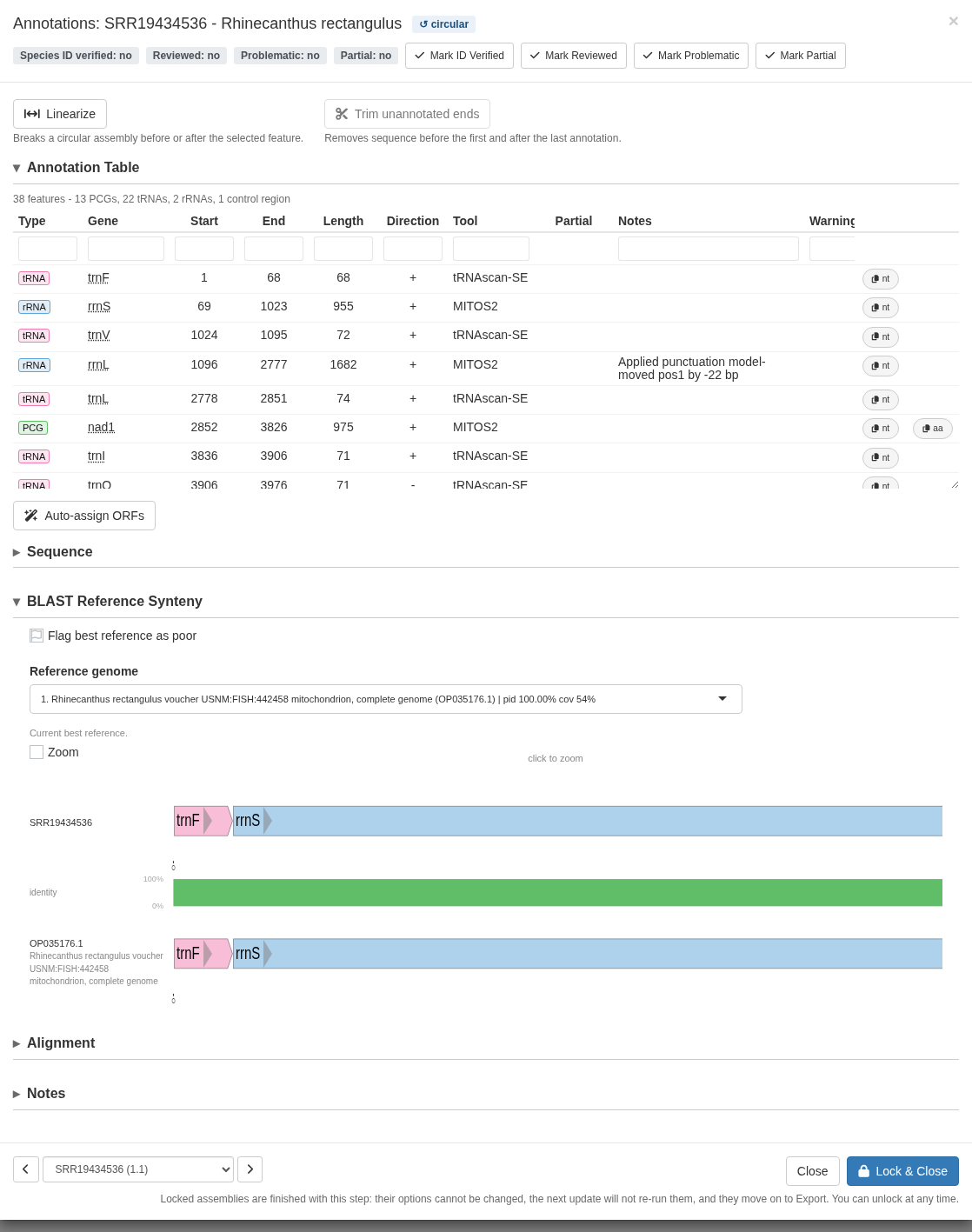 Gene order compared against the closest GenBank reference