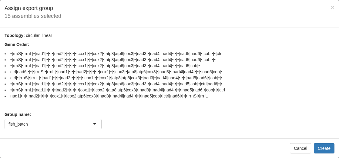 Assign export group window