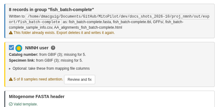 NMNH user ticked: where each value comes from and how many samples need attention