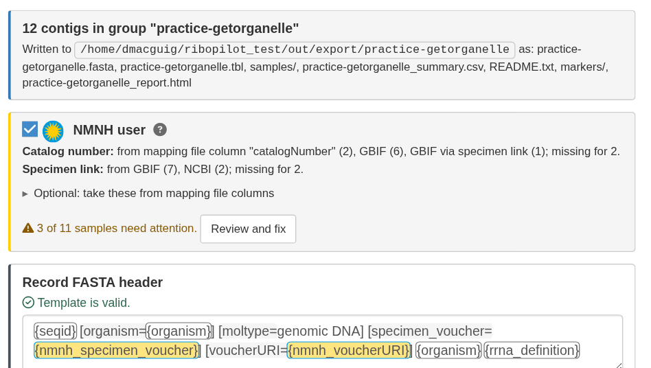 NMNH user ticked: where each value comes from and how many samples need attention