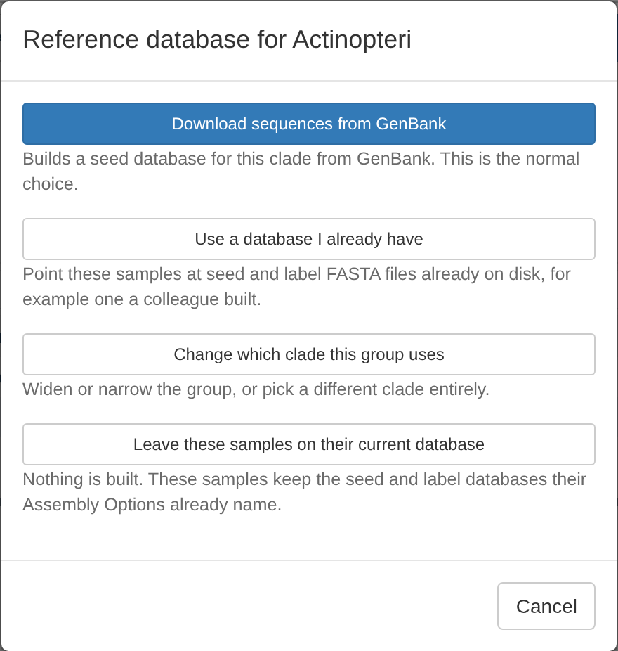 The choices for setting up a group’s reference database