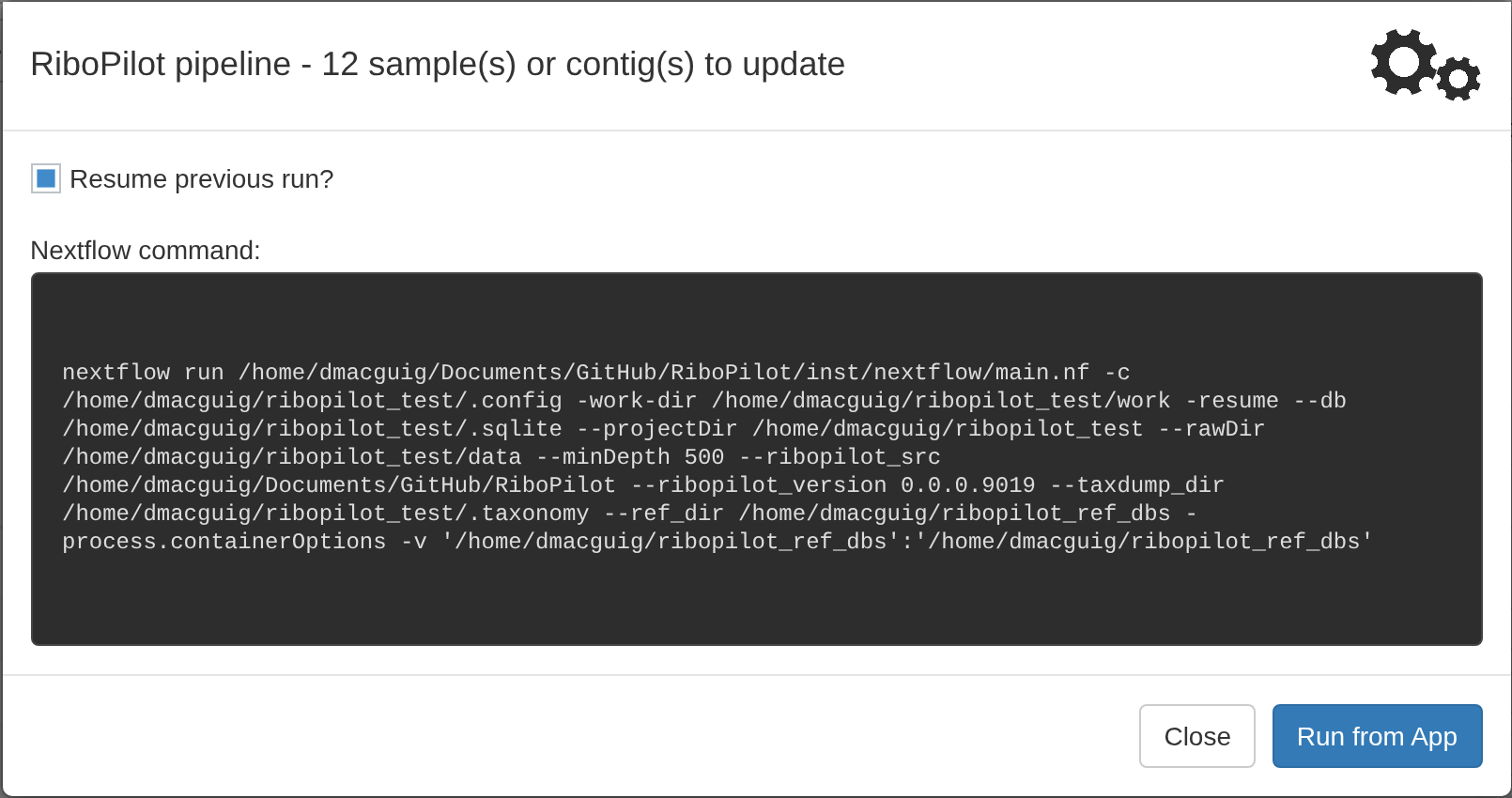 The run window, with the number of samples to run and the Nextflow command